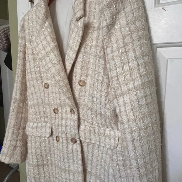 Aqua for Bloomingdale’s Cream Tweed Plaid Blazer - Picture 4 of 5
